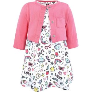 image:imageHudson Baby Infant and Toddler Girls Cotton Dress and Cardigan SetPink Doodles