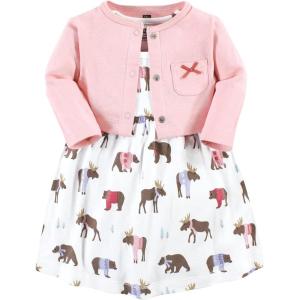 image:imageHudson Baby Infant and Toddler Girls Cotton Dress and Cardigan SetPink Moose Bear