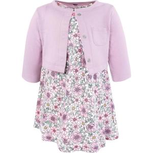 image:imageHudson Baby Infant and Toddler Girls Cotton Dress and Cardigan SetPink Purple Pretty Floral