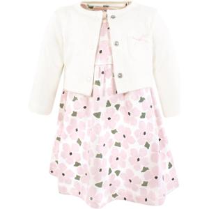 image:imageHudson Baby Infant and Toddler Girls Cotton Dress and Cardigan SetPink Sage Floral