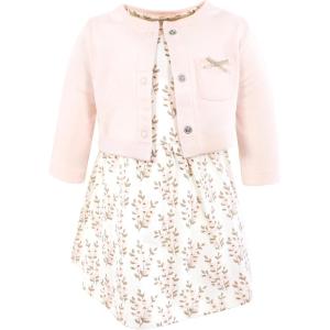 image:imageHudson Baby Infant and Toddler Girls Cotton Dress and Cardigan SetPink Taupe Floral