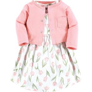 image:imageHudson Baby Infant and Toddler Girls Cotton Dress and Cardigan SetPink Tulips