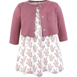 image:imageHudson Baby Infant and Toddler Girls Cotton Dress and Cardigan SetPlum Wildflower