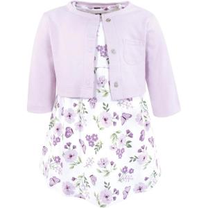 image:imageHudson Baby Infant and Toddler Girls Cotton Dress and Cardigan SetPurple Butterfly Floral