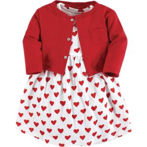 image:imageHudson Baby Infant and Toddler Girls Cotton Dress and Cardigan SetRed Hearts