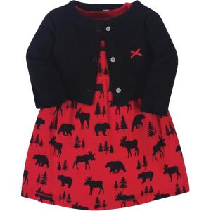 image:imageHudson Baby Infant and Toddler Girls Cotton Dress and Cardigan SetRed Moose Bear