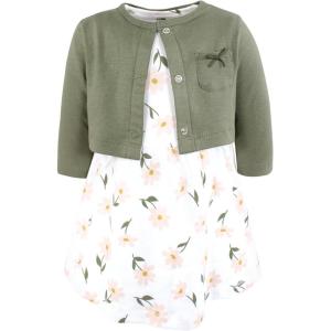 image:imageHudson Baby Infant and Toddler Girls Cotton Dress and Cardigan SetSage Floral