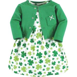 image:imageHudson Baby Infant and Toddler Girls Cotton Dress and Cardigan SetShamrocks
