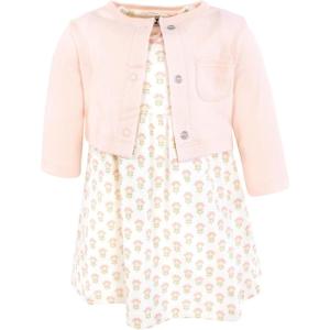 image:imageHudson Baby Infant and Toddler Girls Cotton Dress and Cardigan SetSoft Ditsy Floral