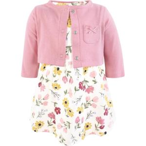 image:imageHudson Baby Infant and Toddler Girls Cotton Dress and Cardigan SetSoft Painted Floral
