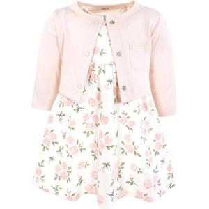 image:imageHudson Baby Infant and Toddler Girls Cotton Dress and Cardigan SetSoft Pink Sage Rose