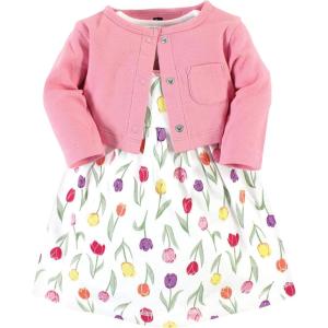 image:imageHudson Baby Infant and Toddler Girls Cotton Dress and Cardigan SetSpring Tulips