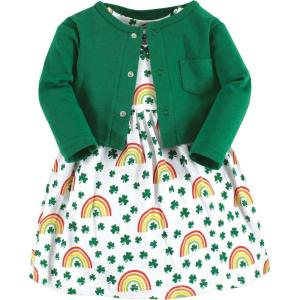 image:imageHudson Baby Infant and Toddler Girls Cotton Dress and Cardigan SetSt Patricks Rainbow