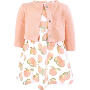 image:imageHudson Baby Infant and Toddler Girls Cotton Dress and Cardigan SetSweet Peach