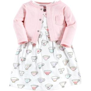 image:imageHudson Baby Infant and Toddler Girls Cotton Dress and Cardigan SetTea Party