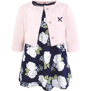 image:imageHudson Baby Infant and Toddler Girls Cotton Dress and Cardigan SetWhite Peonies