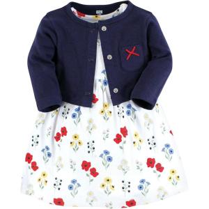 image:imageHudson Baby Infant and Toddler Girls Cotton Dress and Cardigan SetWildflower