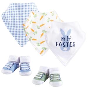 image:imageHudson Baby Unisex Baby Cotton Bib and Sock Set Cowgirl One SizeBoy First Easter