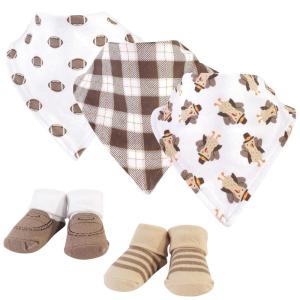 image:imageHudson Baby Unisex Baby Cotton Bib and Sock Set Cowgirl One SizeBoy Turkey