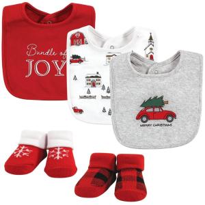 image:imageHudson Baby Unisex Baby Cotton Bib and Sock Set Cowgirl One SizeChristmas Scene