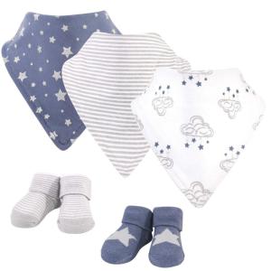 image:imageHudson Baby Unisex Baby Cotton Bib and Sock Set Cowgirl One SizeCloud Mobile Blue