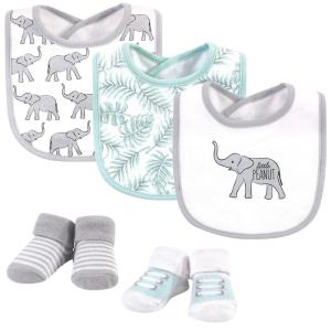 image:imageHudson Baby Unisex Baby Cotton Bib and Sock Set Cowgirl One SizeModern Safari Elephant
