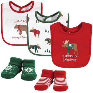 image:imageHudson Baby Unisex Baby Cotton Bib and Sock Set Cowgirl One SizeMoose Be Christmas