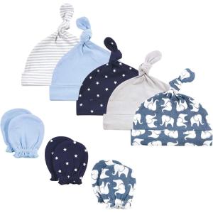 image:imageHudson Baby Unisex Baby Cotton Cap and Scratch Mitten SetBlue Elephant
