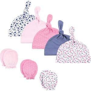 image:imageHudson Baby Unisex Baby Cotton Cap and Scratch Mitten SetBlue Pink Floral 8pack