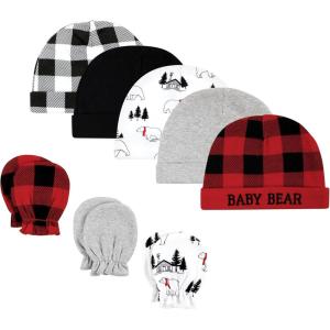 image:imageHudson Baby Unisex Baby Cotton Cap and Scratch Mitten SetBuffalo Plaid Bear