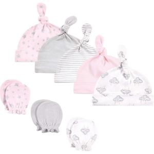 image:imageHudson Baby Unisex Baby Cotton Cap and Scratch Mitten SetCloud Mobile Pink