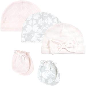 image:imageHudson Baby Unisex Baby Cotton Cap and Scratch Mitten SetDamask