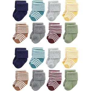 image:imageHudson Baby Unisex Baby Cotton Rich Baby Terry Socks 16PackDark Earth Tone Stripes