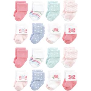 image:imageHudson Baby Unisex Baby Cotton Rich Baby Terry Socks 16PackPastel Butterfly
