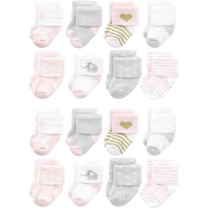 image:imageHudson Baby Unisex Baby Cotton Rich Baby Terry Socks 16PackPink Gray Elephant
