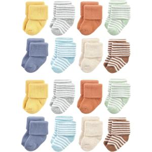 image:imageHudson Baby Unisex Baby Cotton Rich Baby Terry Socks 16PackSoft Earth Tone Stripes
