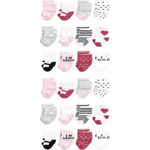 image:imageHudson Baby Unisex Baby Cotton Rich Baby Terry Socks 24PackMom and Dad Girl Pink Black