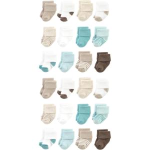 image:imageHudson Baby Unisex Baby Cotton Rich Baby Terry Socks 24PackTeal Brown Stripe