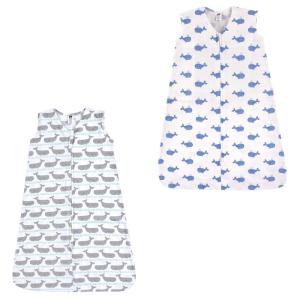 image:imageHudson Baby Unisex Baby Cotton Sleeveless Wearable Sleeping Bag Whale Aztec 06 Months USBlue Gray Whales 2pack