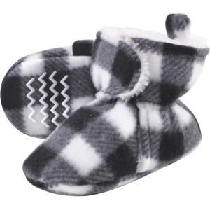 image:imageHudson Baby Unisex Baby Cozy Fleece and Faux Sherpa BootiesBlack White Plaid