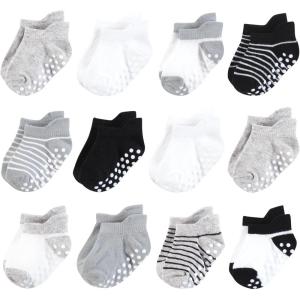 image:imageHudson Baby Unisex Baby NonSkid NoShow SocksBlack Gray Stripes