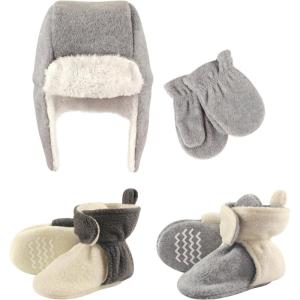 image:imageHudson Baby Winter Hat Mittens and 2 Pack Booties SetGray Cream