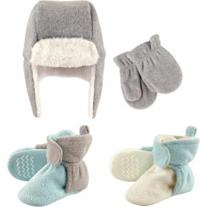 image:imageHudson Baby Winter Hat Mittens and 2 Pack Booties SetMint Gray