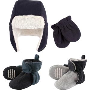 image:imageHudson Baby Winter Hat Mittens and 2 Pack Booties SetNavy