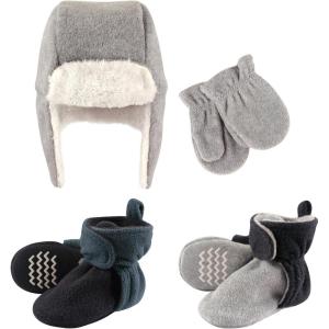 image:imageHudson Baby Winter Hat Mittens and 2 Pack Booties SetNavy Gray