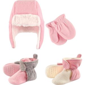 image:imageHudson Baby Winter Hat Mittens and 2 Pack Booties SetPink