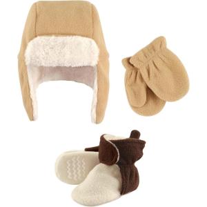 image:imageHudson Baby Winter Hat Mittens and Booties SetCream and Brown
