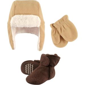 image:imageHudson Baby Winter Hat Mittens and Booties SetTan and Brown