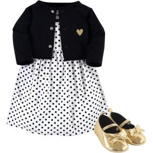 image:imageHudson Baby babygirls Cotton Dress Cardigan and Shoe SetBlack Dot