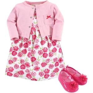 image:imageHudson Baby babygirls Cotton Dress Cardigan and Shoe SetPink Roses